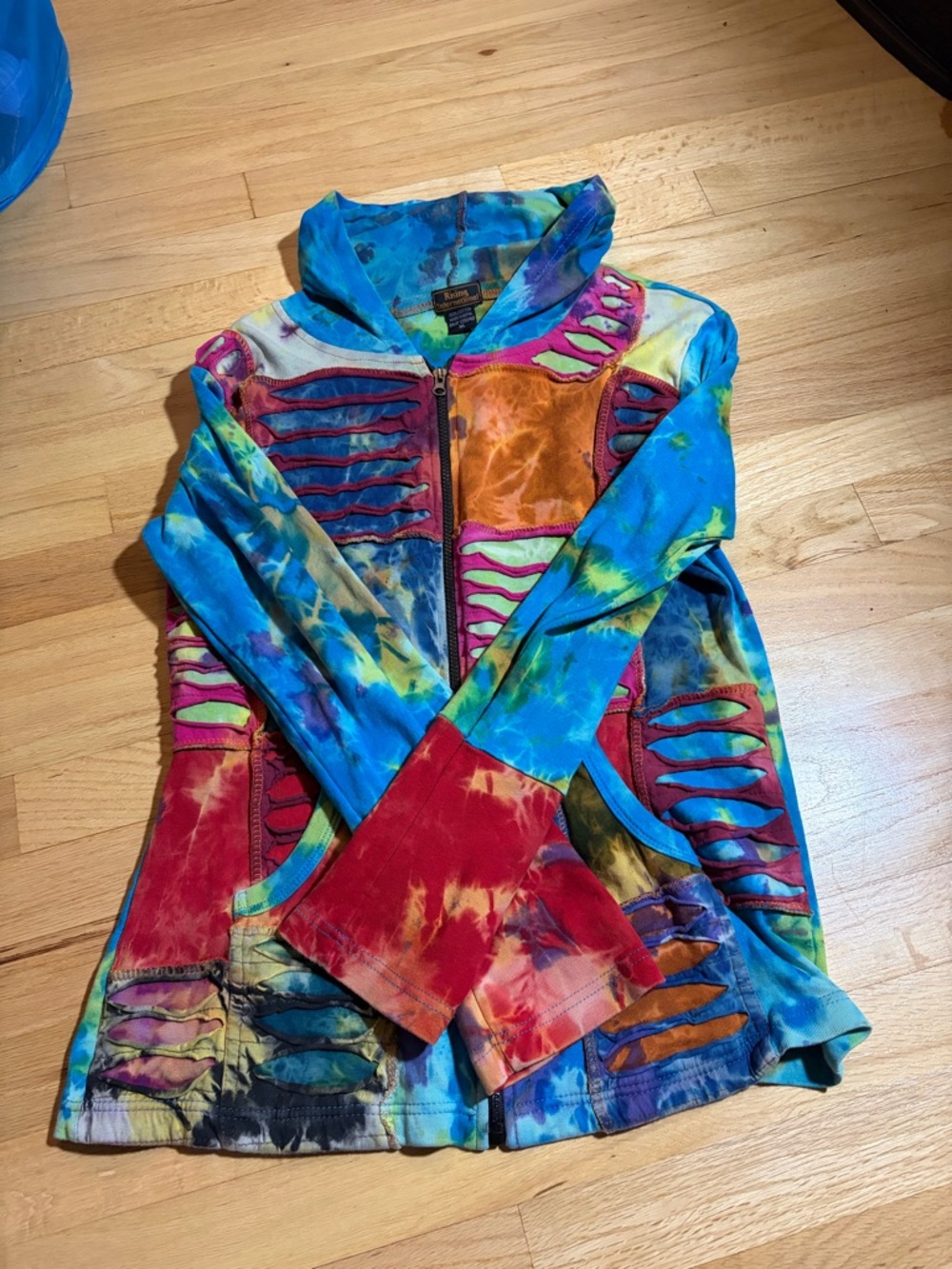 Rising International Multicolor Tie-Dye Cutout Zip Hoodie